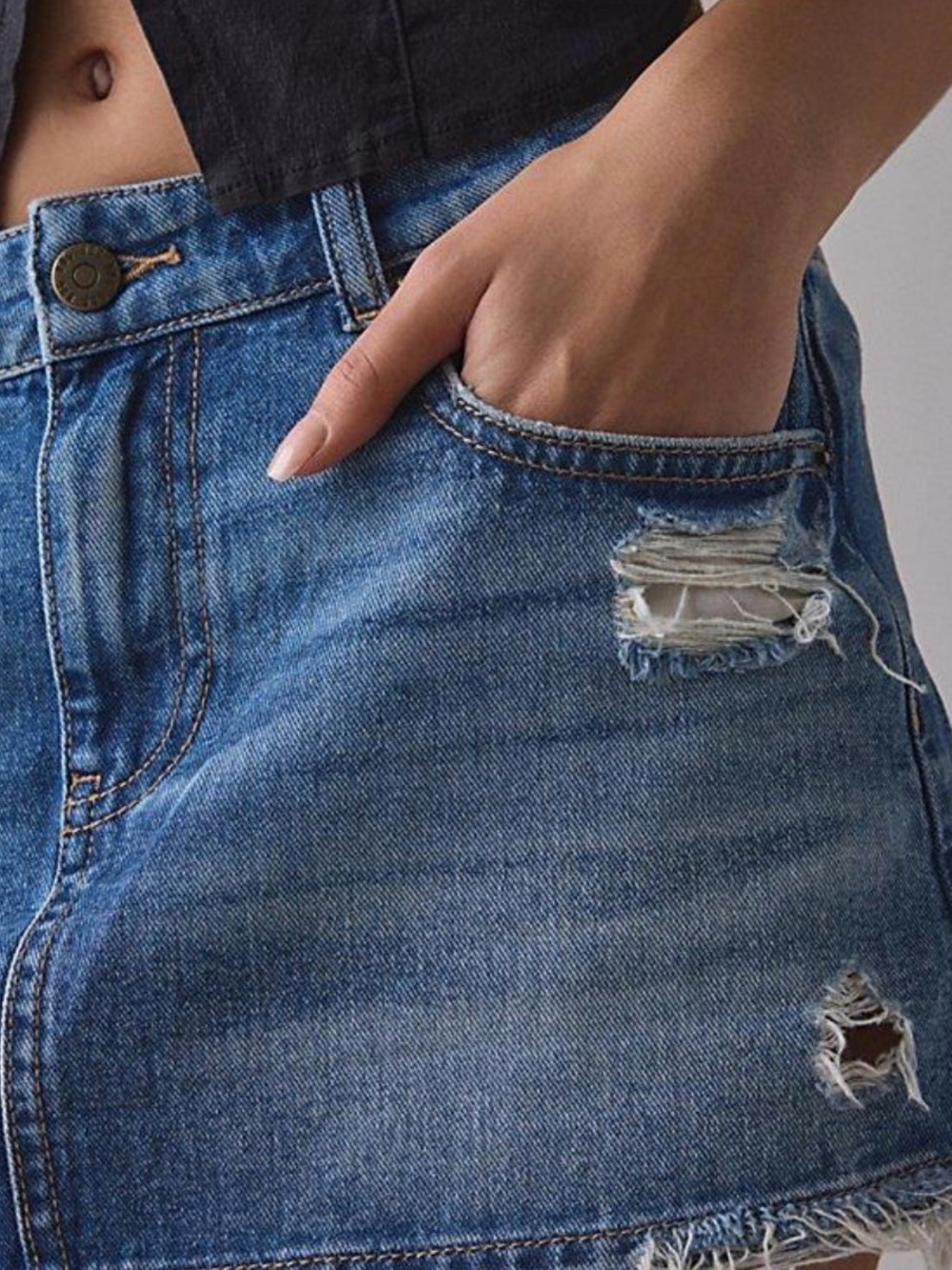 Abercrombie Denim Distressed Mini Skirt - Blue